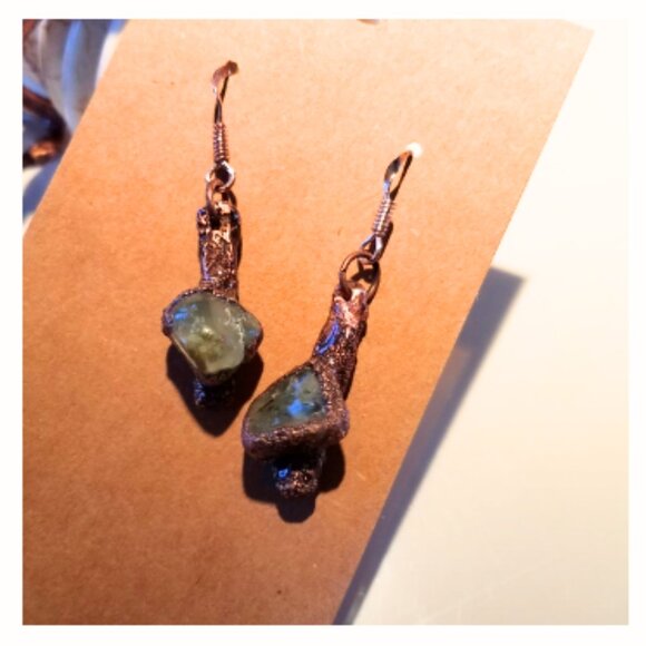 Handmade Jewelry Set Aventurine Golden Quartz Cuff Copper Bracelet Earrings - Picture 7 of 13